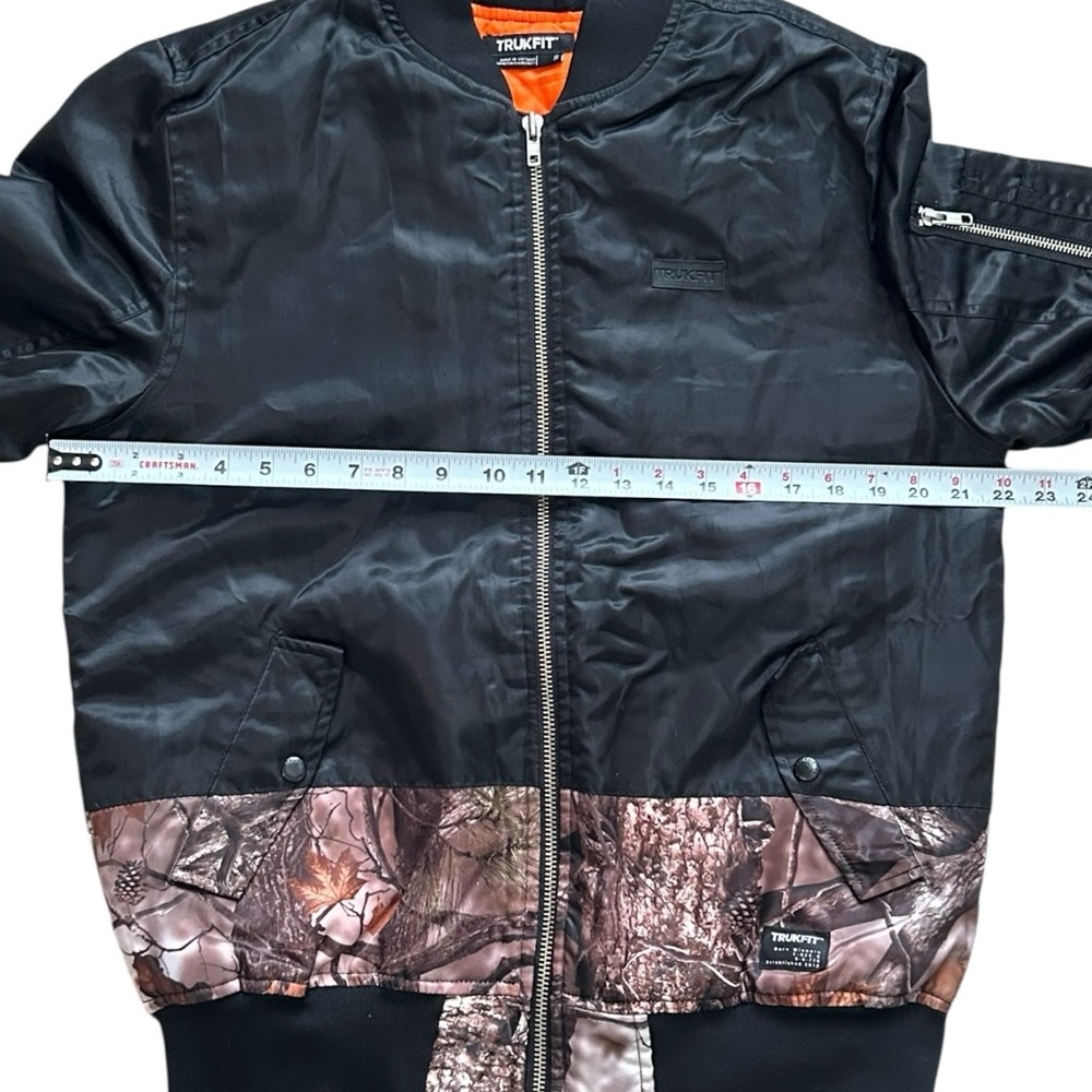 Trukfit Bomber Jacket Mens‎ Small Black Camo Orange Quilted Lined - Picture 2 of 15
